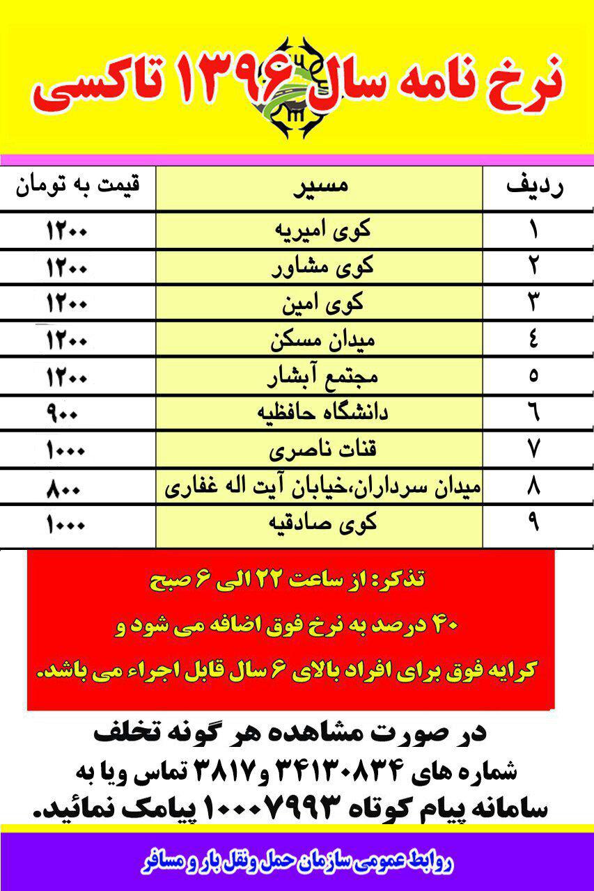 تصویب نرخ کرایه تاکسی سال 1396 در شهر اراک/ افزایش 19.87 درصدی نرخ کرایه تاکسی ها